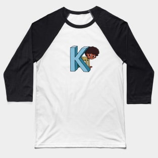 boy is hiding behind the capital letter K Baseball T-Shirt